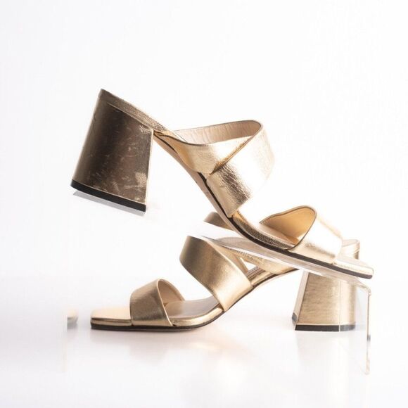 Jimmy Choo Womens Sia Metallic Leather Mules Gold Strappy Heels US 10 EU 40 - Picture 3 of 8
